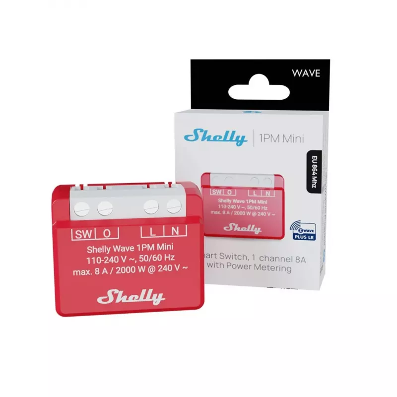 Inteligentny przekaźnik podtynkowy Shelly 1PM — jednokanałowy miniprzełącznik Z-Wave, 110–240V, 8A, 2000W, 868,4 MHz