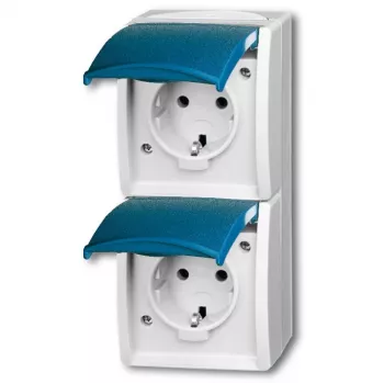 BUSCH JAEGER BJ 20-02EW-53 Gniazdo z klapką pionowe 2f ocean IP44 Szary/Niebieski