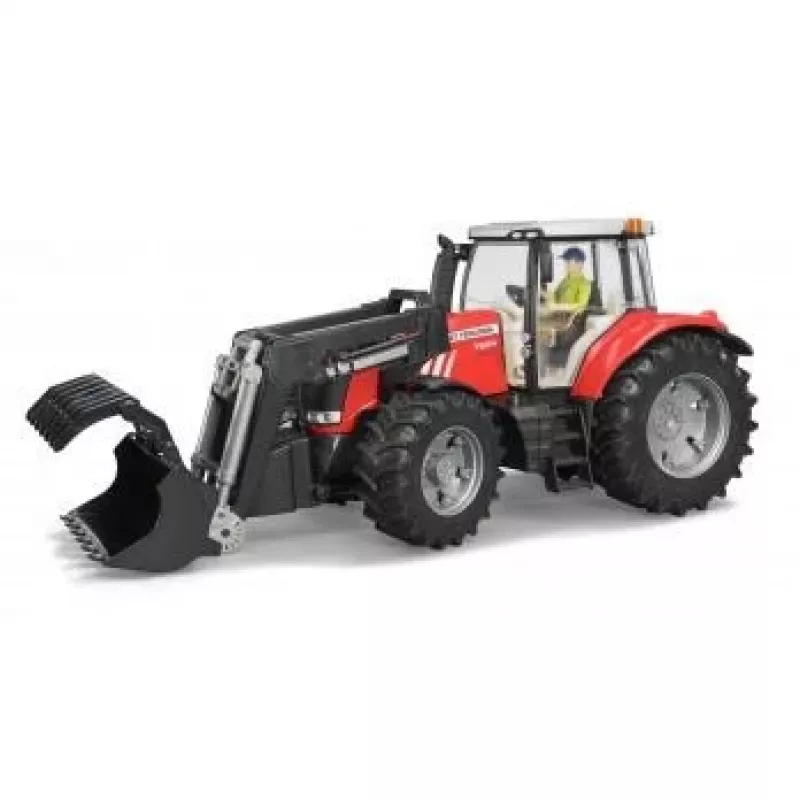 Traktor-zabawka BRUDER Massey Ferguson 7624 z ładowaczem czołowym, czerwony, dla dzieci od 3 lat
