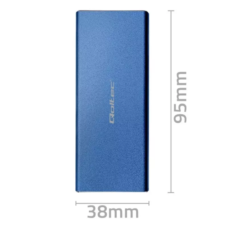 Obudowa SSD QOLTEC 51832 — zewnętrzna M.2 SATA, USB 3.0, do 2 TB, niebieska, obsługuje dyski 30 mm, 4 gniazda