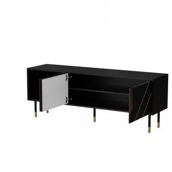 Szafka RTV Cama Meble MOUNTAIN 154x40x55 cm — blat z płyty wiórowej, czarny i złoty