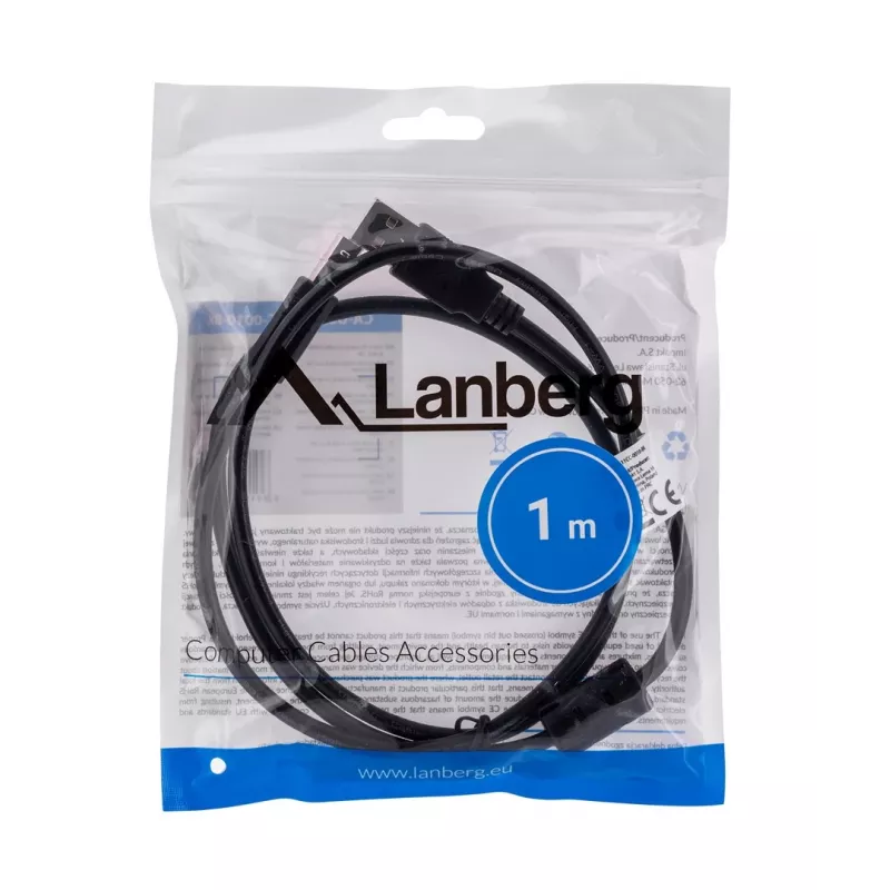 Lanberg CA-USBA-11CC-0010-BK Kabel USB 1 m 2.0 USB B Czarny