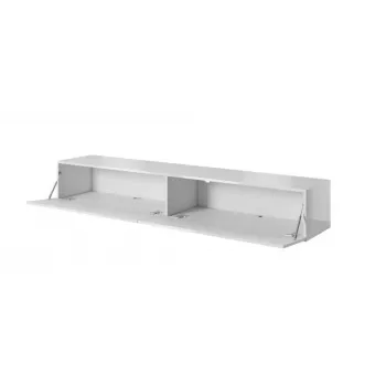 Stolik TV cama meble SLIDE 200 — 2000×400×300 mm, biały połysk MDF blat, biała rama