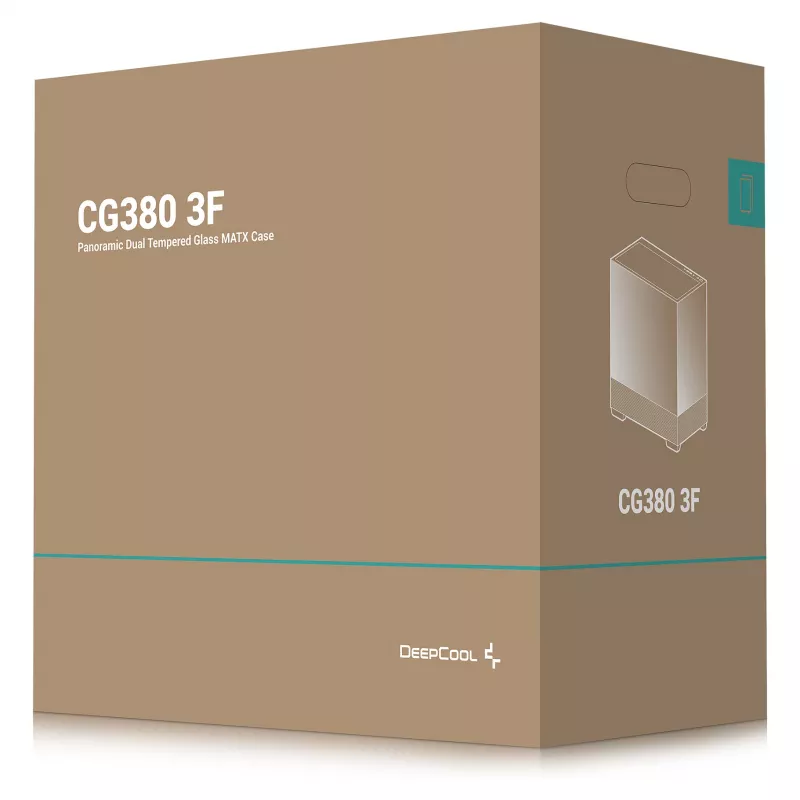 PC Midi Tower DeepCool CG380 3F — czarny, 235×437×451 mm, obsługuje wentylatory boczne 2x120 mm + tylny 1x120 mm, zasilacz na dole, dyski twarde 2,5 cala/3,5 cala