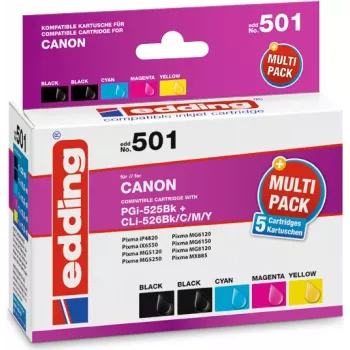 wkłady drukujące edding EDD-501 2x czarny, cyjan, magenta, żółty kompatybilne z Canon PGI-525 BK,