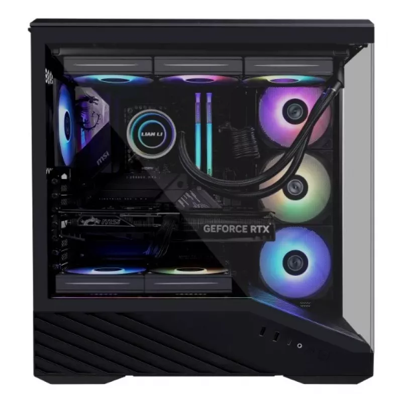 Obudowa PC Lian Li Vector V100 Midi Tower — Czarna z przezroczystym panelem, obsługa 3×120 mm wentylatorów bocznych + 1×120 mm tylnego, HDD 3,5 cala, SSD 2,5 cala, 235,5×446×484,6 mm
