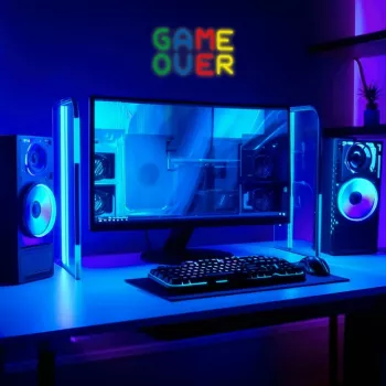 Neon MANTA SNL102MT — podświetlana dekoracja ścienna w stylu “Game Over”, efekt neonu LED podłączany do gniazdka