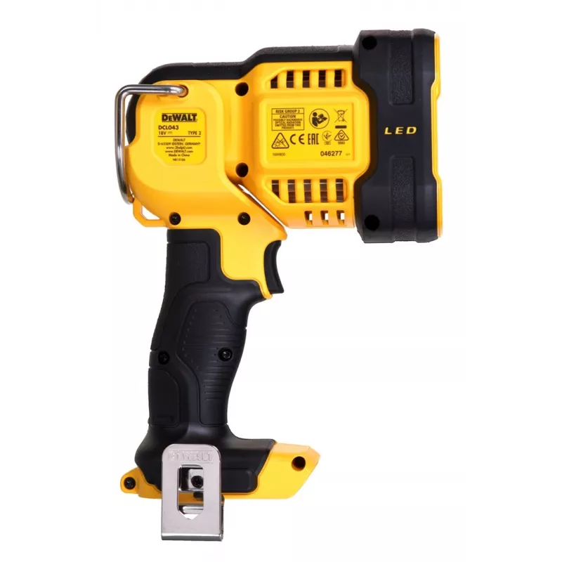 Lampa robocza wisząca DeWalt DCL043-XJ, LED 1000 lm, 3 żarówki, kąt 90°, żółto-czarna