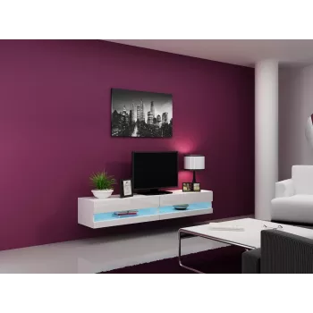 Szafka pod telewizor cama meble VIGO NEW 30/180/40, biały połysk na blacie, płyta wiórowa, 1800×400×300 mm