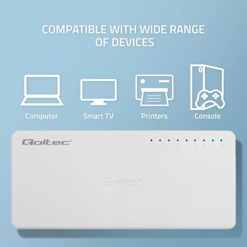 Przełącznik sieciowy Qoltec 8xRJ45 1000Mbps LAN