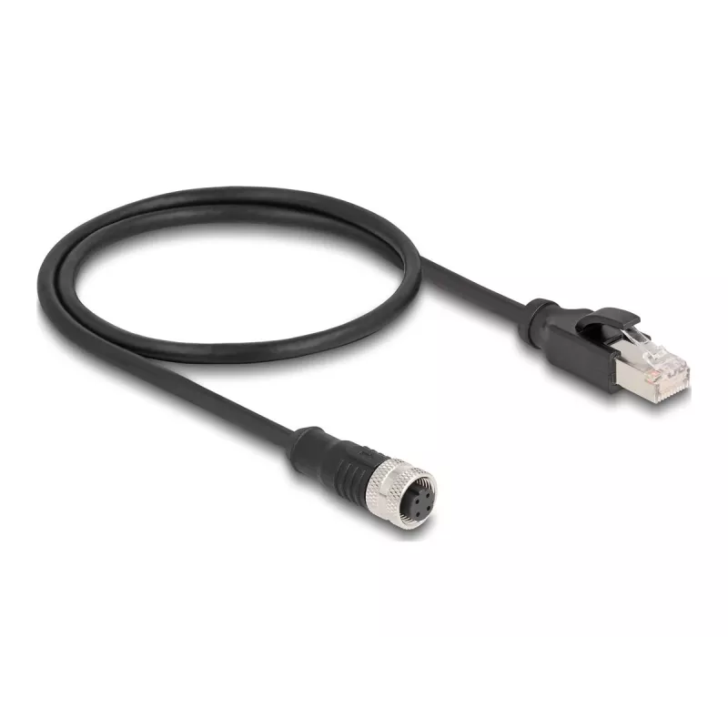 adapter kablowya DeLOCK M12 z kodowaniem D, 4-stykowe gniazdo żeńskie na wtyk RJ45 męski, 50 cm