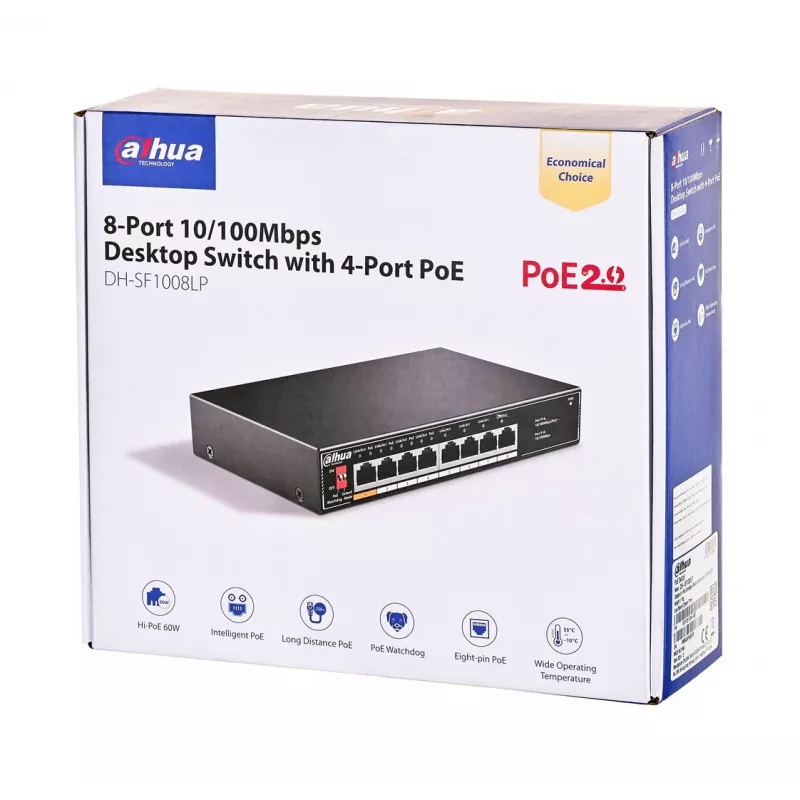 Dahua Technology PoE SF1008LP Unmanaged L2 Fast Ethernet (10/100) Power over Ethernet (PoE) Czarny