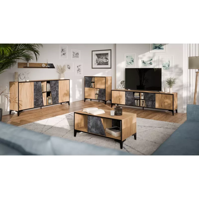 Półka wisząca cama meble OVO 1300×200×150 mm dąb/beton, płyta wiórowa, montowana na ścianie