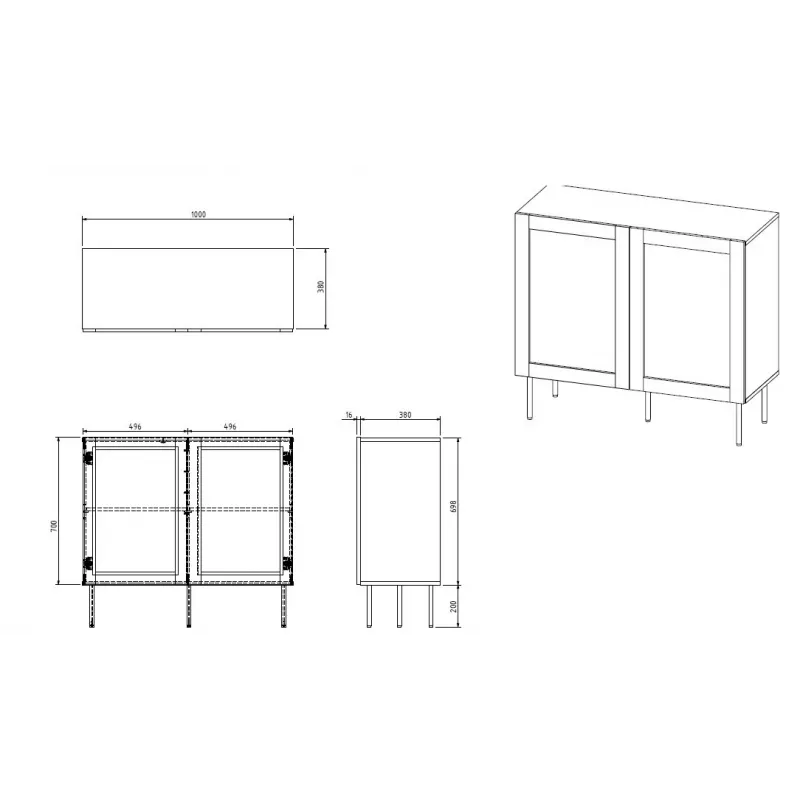 JUTA 2D komoda 100x39.5x90 czarny + linol calabria