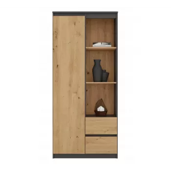 Top e Shop RS-80 BILY regał biurowy, antracytowa rama, drzwi dąb artisan, 7 półek, 2 szuflady, 1800×800×350 mm