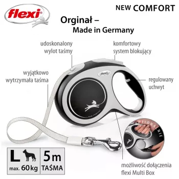 Flexi nowy COMFORT 8 m Czarny, Szary smycz automatyczna dla psa