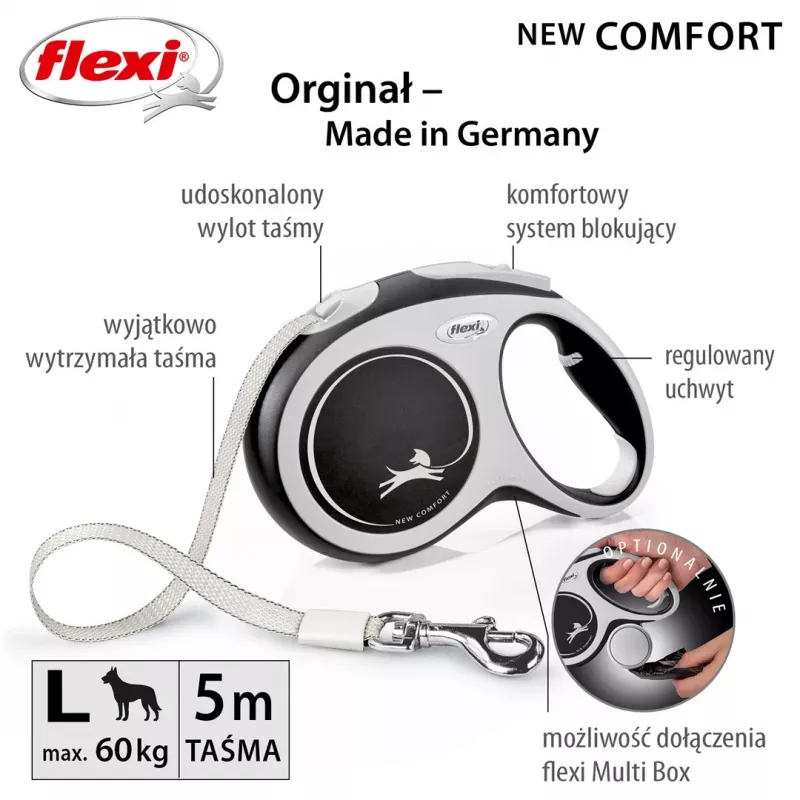 Flexi nowy COMFORT 8 m Czarny, Szary smycz automatyczna dla psa