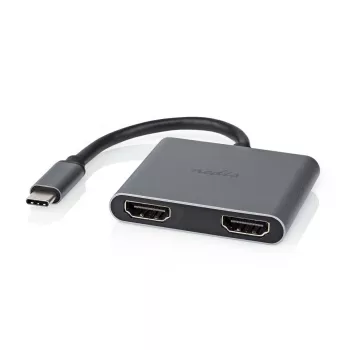 Nedis Adapter USB-C™ USB 3.2 Gen 1 | Wtyk USB-C™ | 2x HDMI™ | | 4K@30Hz | 0,10 m | Okrągły | niklowany | PVC | Czarny | Pudełko (CCGB64670BK01)