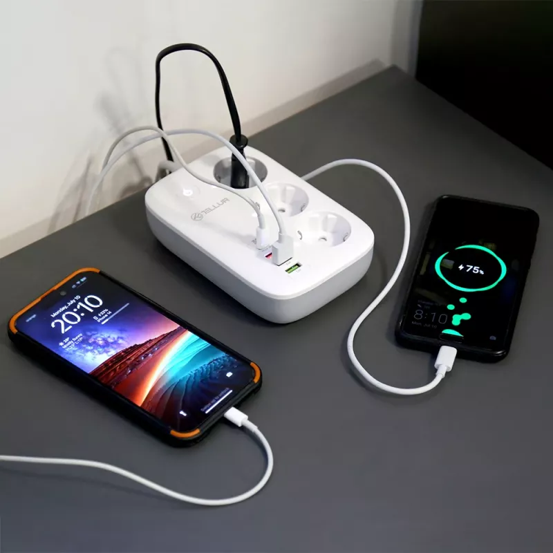 Listwa zasilająca Tellur TLL331521 Smart WiFi z 3 gniazdami, PD 30W, QC 18W