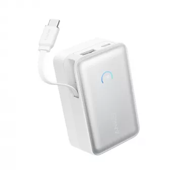 Power bank Anker A1638 10000 mAh, 45 W całkowitej mocy wyjściowej, biały, wbudowany wysuwany kabel USB-C