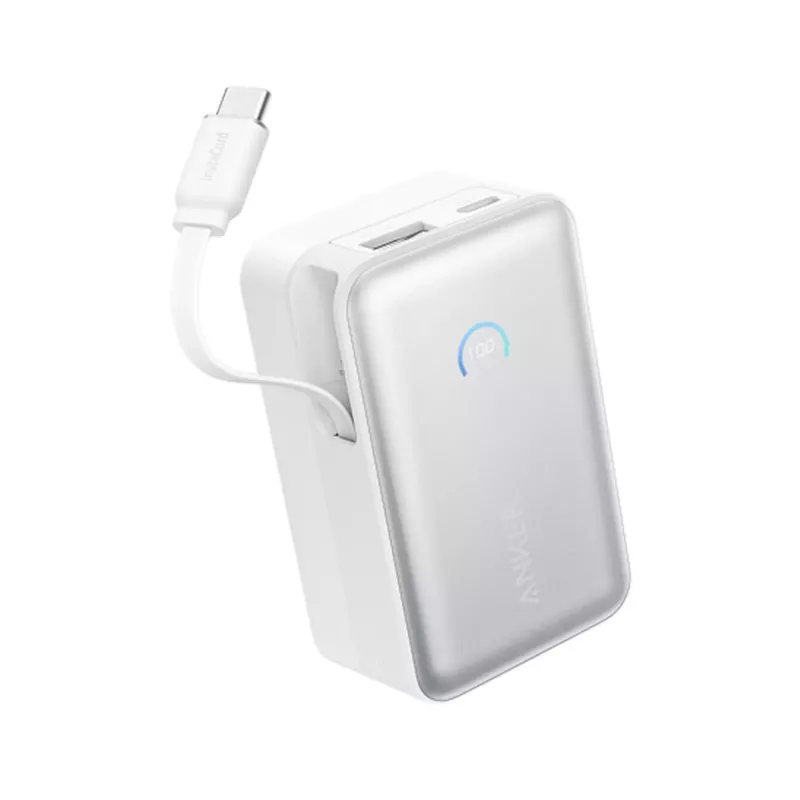 Power bank Anker A1638 10000 mAh, 45 W całkowitej mocy wyjściowej, biały, wbudowany wysuwany kabel USB-C