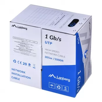 LANBERG kabel sieciowy U/UTP Cat6 LCU6-10CC-0305-B 305 m, przewodnik CCA, 23 AWG, niebieski
