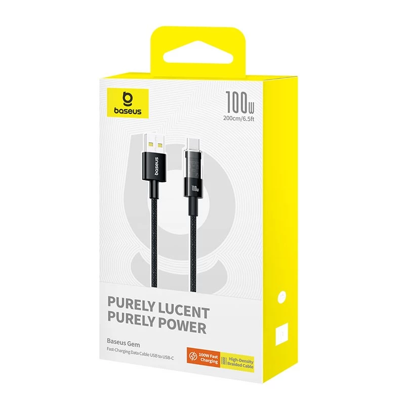 Kabel szybkiego ładowania Baseus Gem USB A na USB C 2 m 100 W Czarny