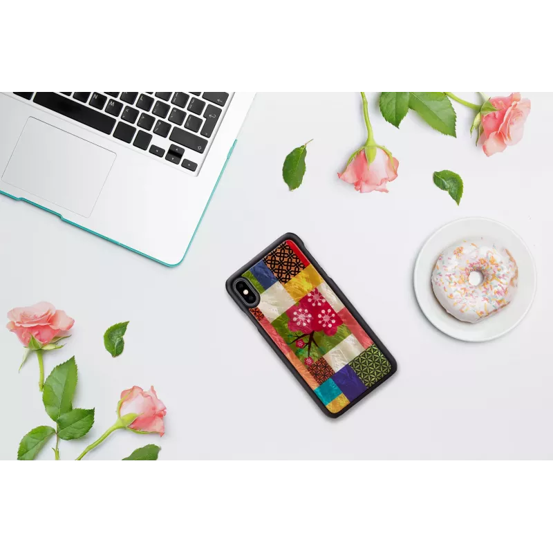 Etui ochronne na smartfona iKins do iPhone XS Max — wzór kwiatu wiśni, czarne