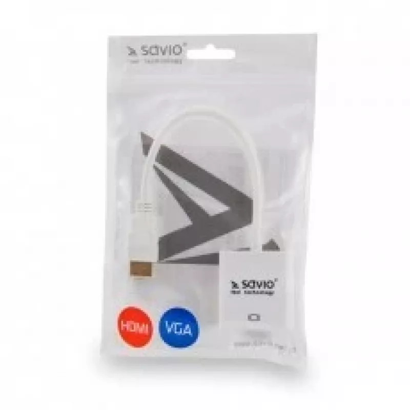 Adapter HDMI męski na VGA żeński SAVIO CL-201, HDMI A na VGA D-Sub, biały, 0,1 m, do 1920x1200