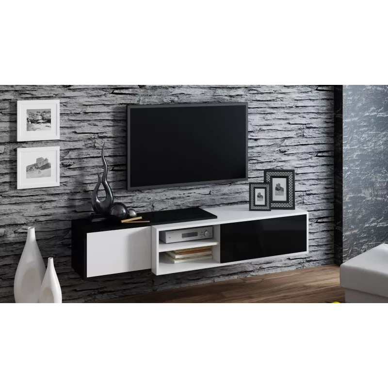 Cama szafka TV SIGMA1 180 biały/czarny połysk