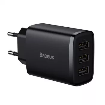 Baseus Compact Quick Charger, 3x USB, 17W (Czarny)