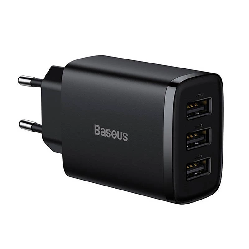 Baseus Compact Quick Charger, 3x USB, 17W (Czarny)