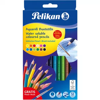 Kredki Pelikan 700672 12 szt. czarny niebieski brązowy zielony jasnoniebieski jasnozielony pomarańczowy brzoskwiniowy różowy czerwony fioletowy żółty