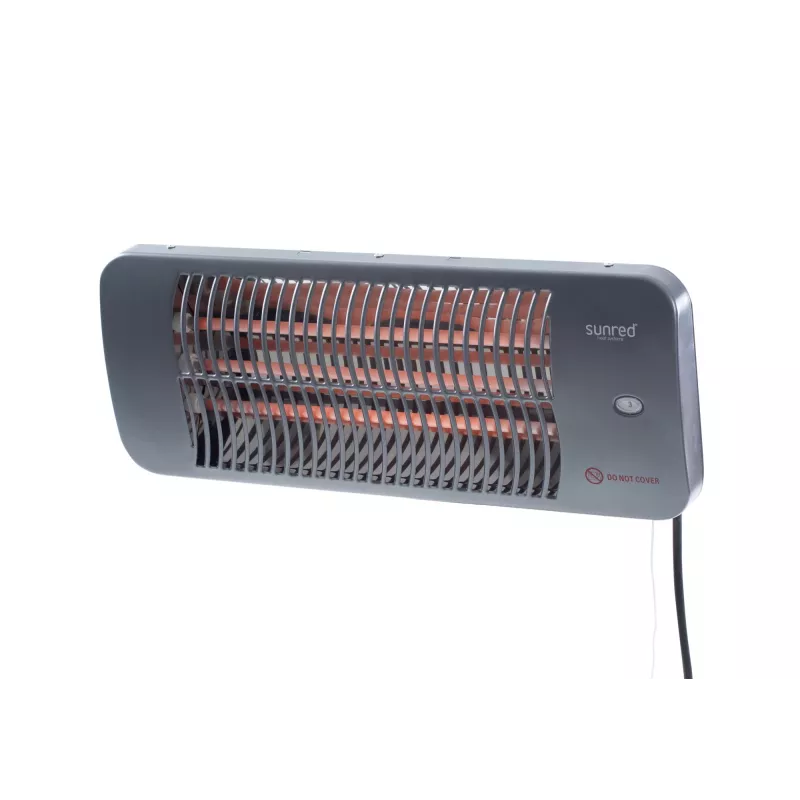 Kwarcowy grzejnik elektryczny SUNRED LUG-2000W — 2000 W, element z kwarcowego szkła, do użytku na zewnątrz, montaż na ścianie, IP24, czarny