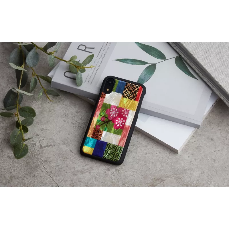 Etui telefoniczne iKins do iPhone XR — wzór kwitnącej wiśni, czarne