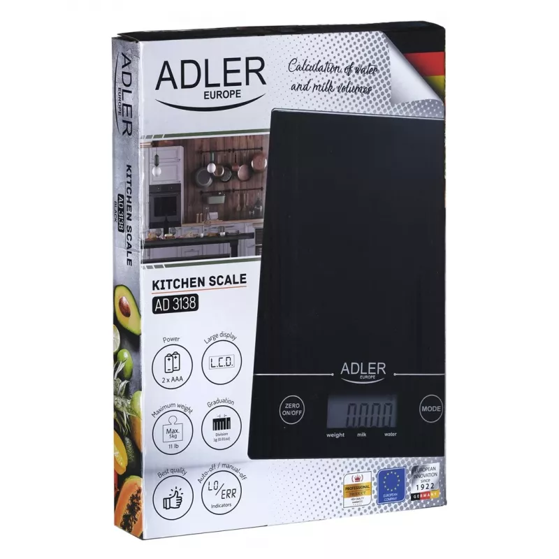 Adler AD 3138 b Mechaniczna waga kuchenna Czarny Blat Prostokąt
