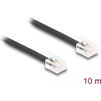 Delock 90621 kabel telefoniczny RJ11, RJ11 wtyk do wtyku, płaski, 10 m, czarny