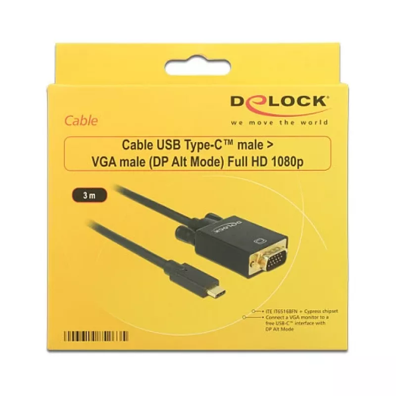 adapter kablowya wideo DeLOCK 85263 USB Typ-C do VGA 3 m Czarny