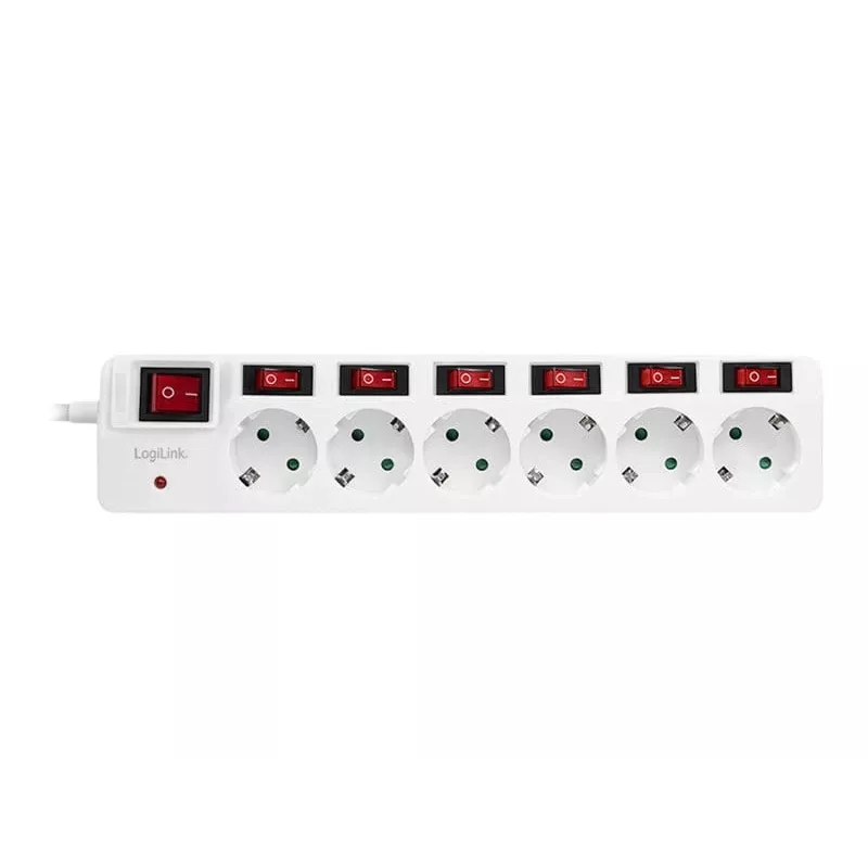 Przedłużacz zasilający LogiLink LPS250 1,5 m 6 gniazd AC do użytku wewnętrznego biały