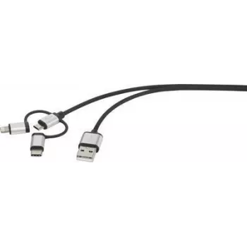 Renkforce Kabel USB 2.0 USB-A, USB-C™, USB-Micro-B, Apple Lightning 25,00 cm ciemnoszary w oplocie (RF-3335106)