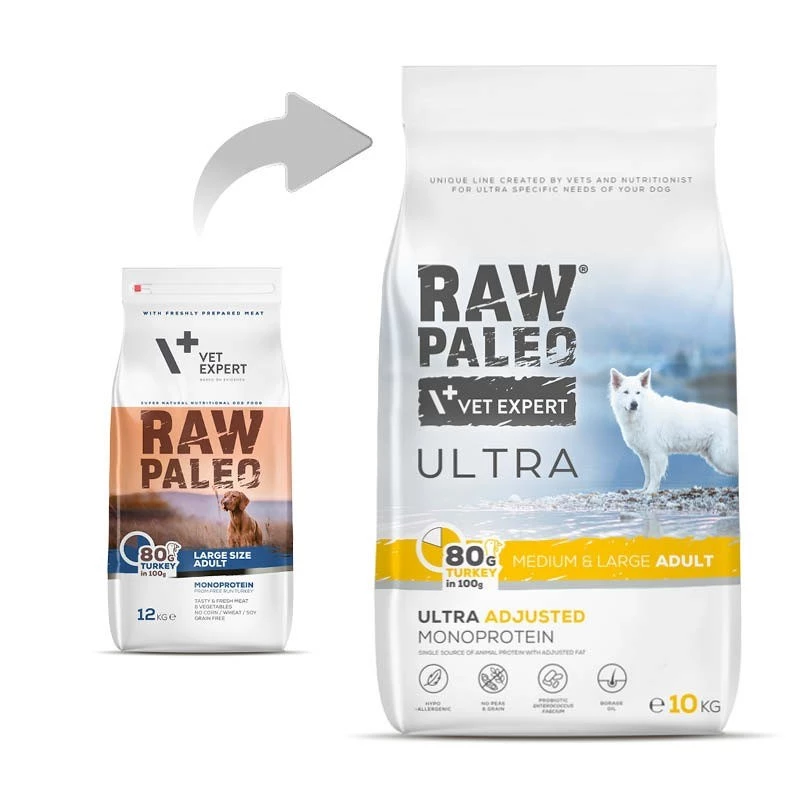 RAW PALEO Ultra Medium&Large Adult Turkey - sucha karma dla psów - 10 kg