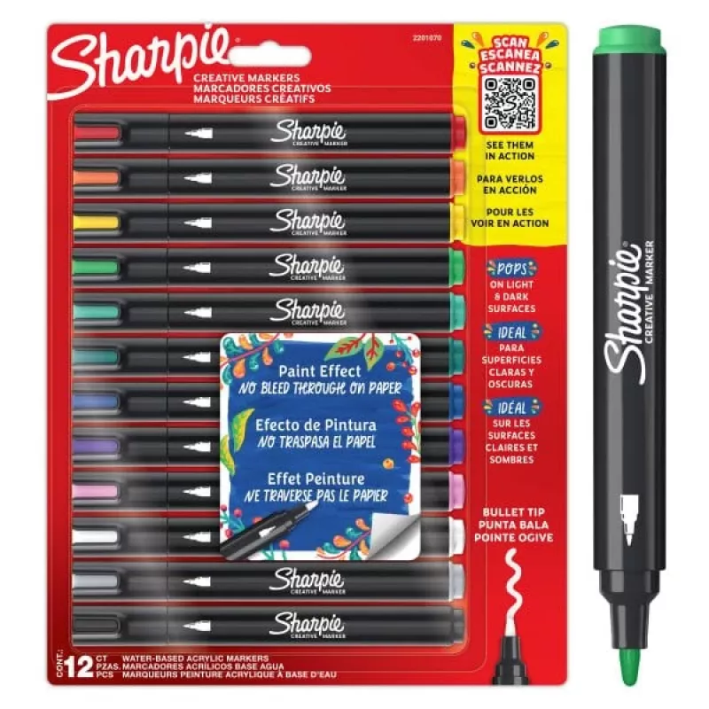 Akrylowe pisaki do malowania Sharpie Creative Marker 12 szt. okrągła końcówka czarny