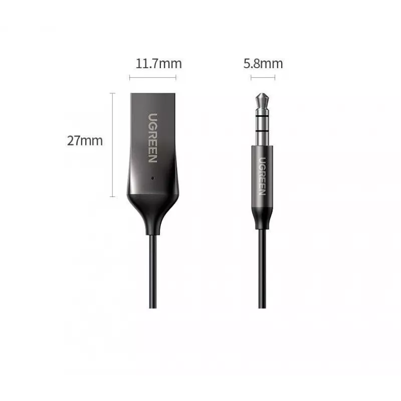 Odbiornik audio UGREEN CM309 Bluetooth 5.0 USB z gniazdem AUX 3,5 mm, czarny, 20–20000 Hz