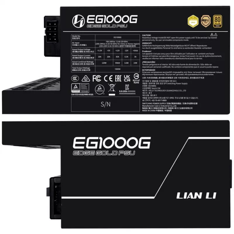 Zasilacz LIAN LI EDGE GOLD 1000 — 1000W, 80 PLUS Gold, aktywny PFC