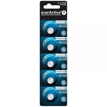 Bateria litowa pastylkowa everActive CR1220 — 3V, 40 mAh, 12,5×2 mm, jednorazowa, 5 szt.