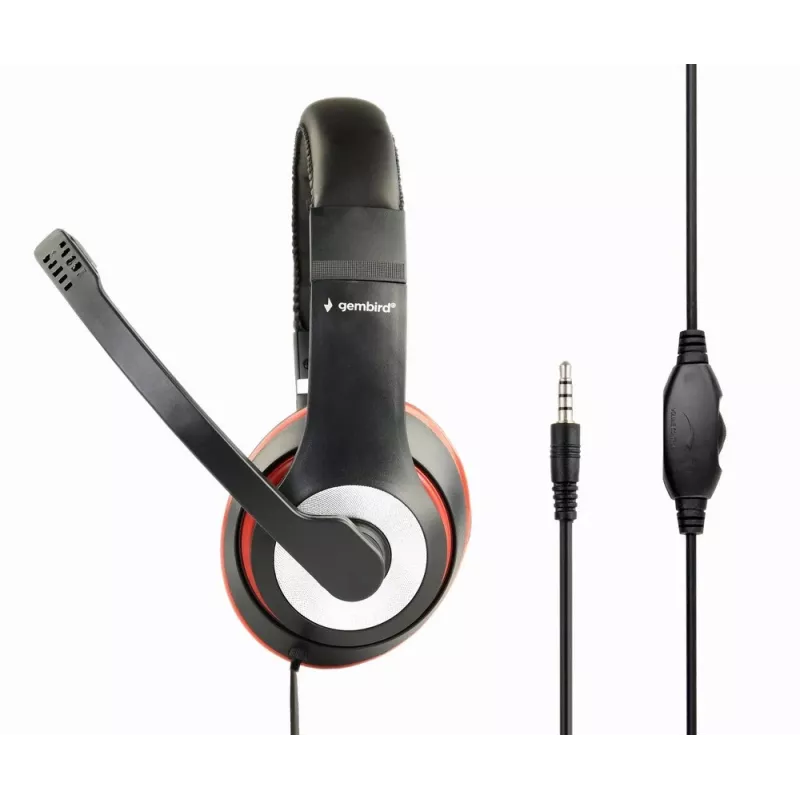 Przewodowy zestaw słuchawkowy do gier GEMBIRD MHS-03-BKRD — binauralny, wokółuszny, 3,5 mm, kabel 1,8 m, czerwono-czarny