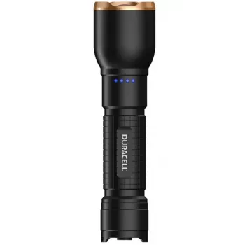 Latarka Duracell DF2500R — czarna, ręczna latarka akumulatorowa