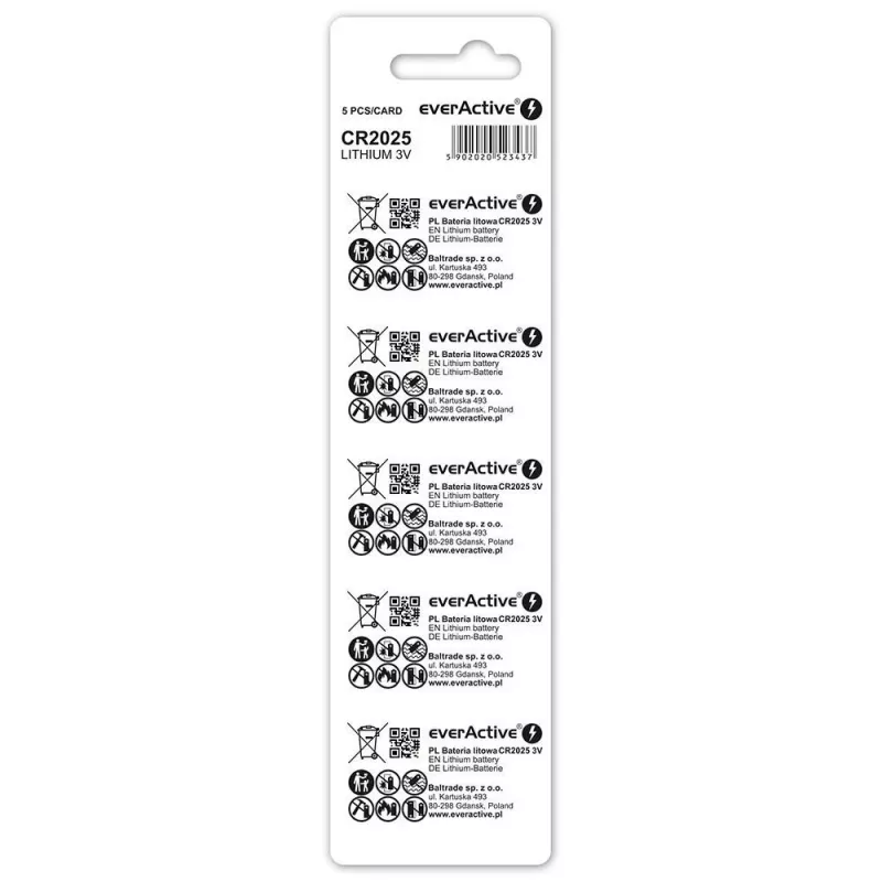 Mini bateria litowa everActive CR2025 - blister 5 szt.