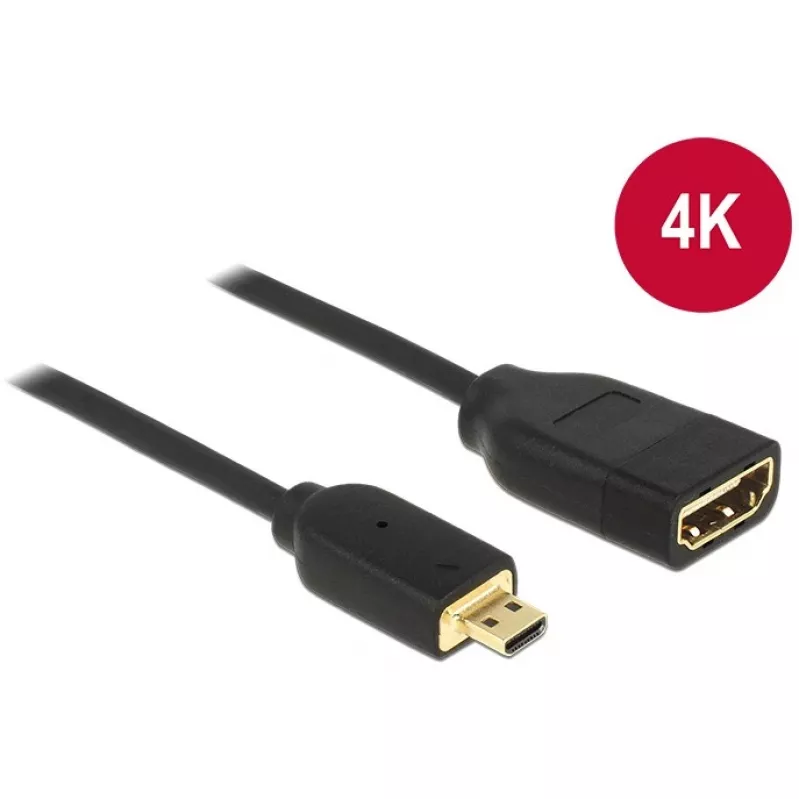 Przewód DELOCK HDMI Micro D Wtyk > Gniazdo HDMI A High Speed z Ethernet 3D 4K 20cm Premium Slim