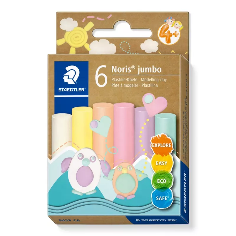 Modelina Staedtler Noris Jumbo Pastel 842P C6 — miękka, łatwa do formowania, mieszanka pastelowych kolorów